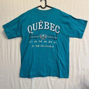 Vintage 80s 90s Teal Quebec Canada Single Stitch Graphic T-Shirt Large